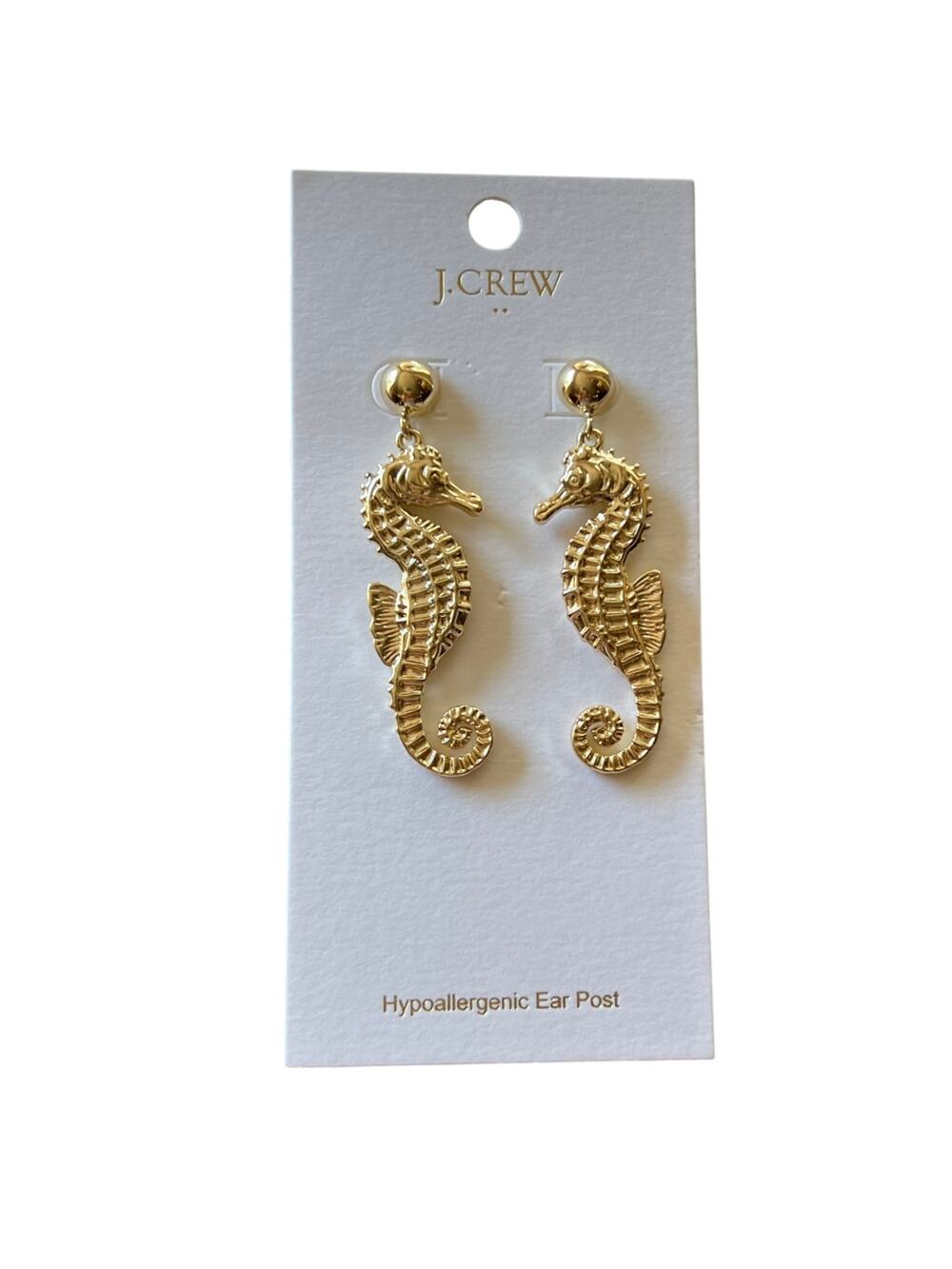 NWT J. Crew Gold Seahorse Statement Earrings